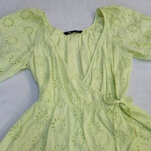 Zara Light Green Eyelet Wrap Dress